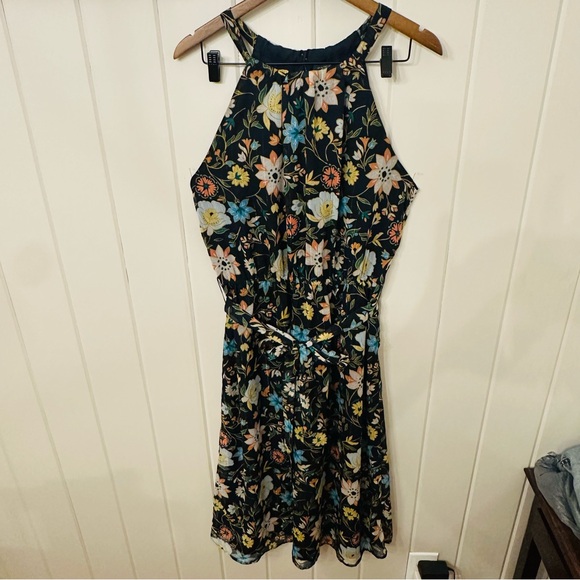 Women’s Ann Taylor Factory Black Floral Halter Neck Midi Dress, Size L, NWT - Picture 2 of 12